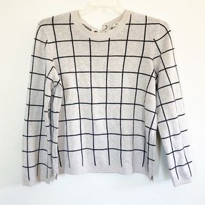 Madewell Windowpane Laced Back Pullover Sweater Gray Beige Large